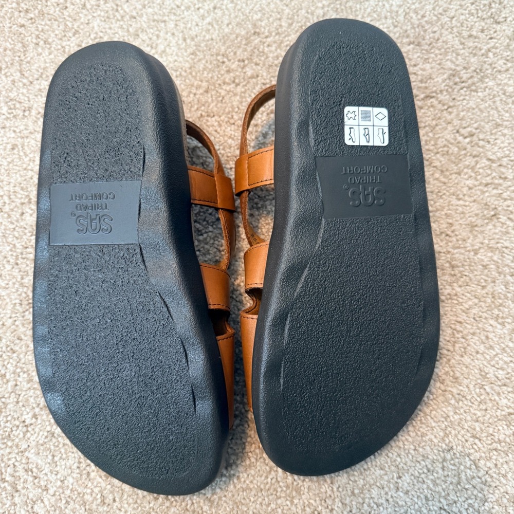 SAS Huggy Leather Comfort Sandals Women 8.5 W Tan Tripad Walking Shoes New - Picture 6 of 7